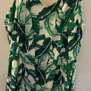 Old Navy Green & White Leaf Print Mini Sun Dress